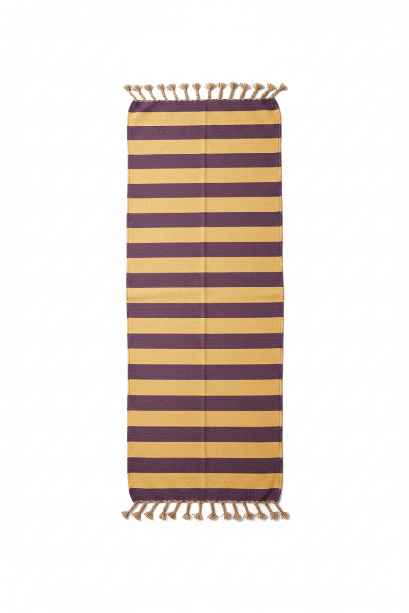 purple and yellow striped cotton rug